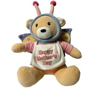 Kaisiyang Plush Bear With Butterfly Wings. 9” White Happy Mother’s Day Bib NWOT